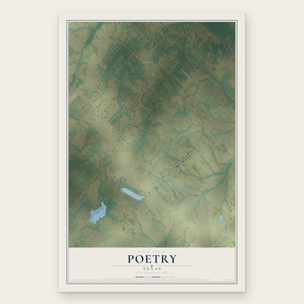 Poetry, Texas map print, the full design