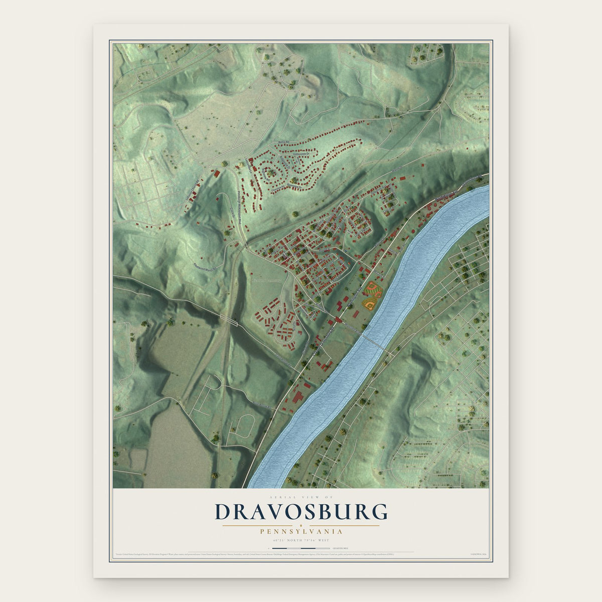 Dravosburg, Pennsylvania map print, the full design