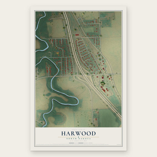 Harwood, North Dakota map print, the full design