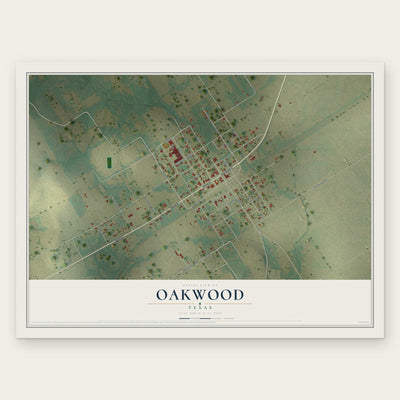 Oakwood, Texas map print, the full design