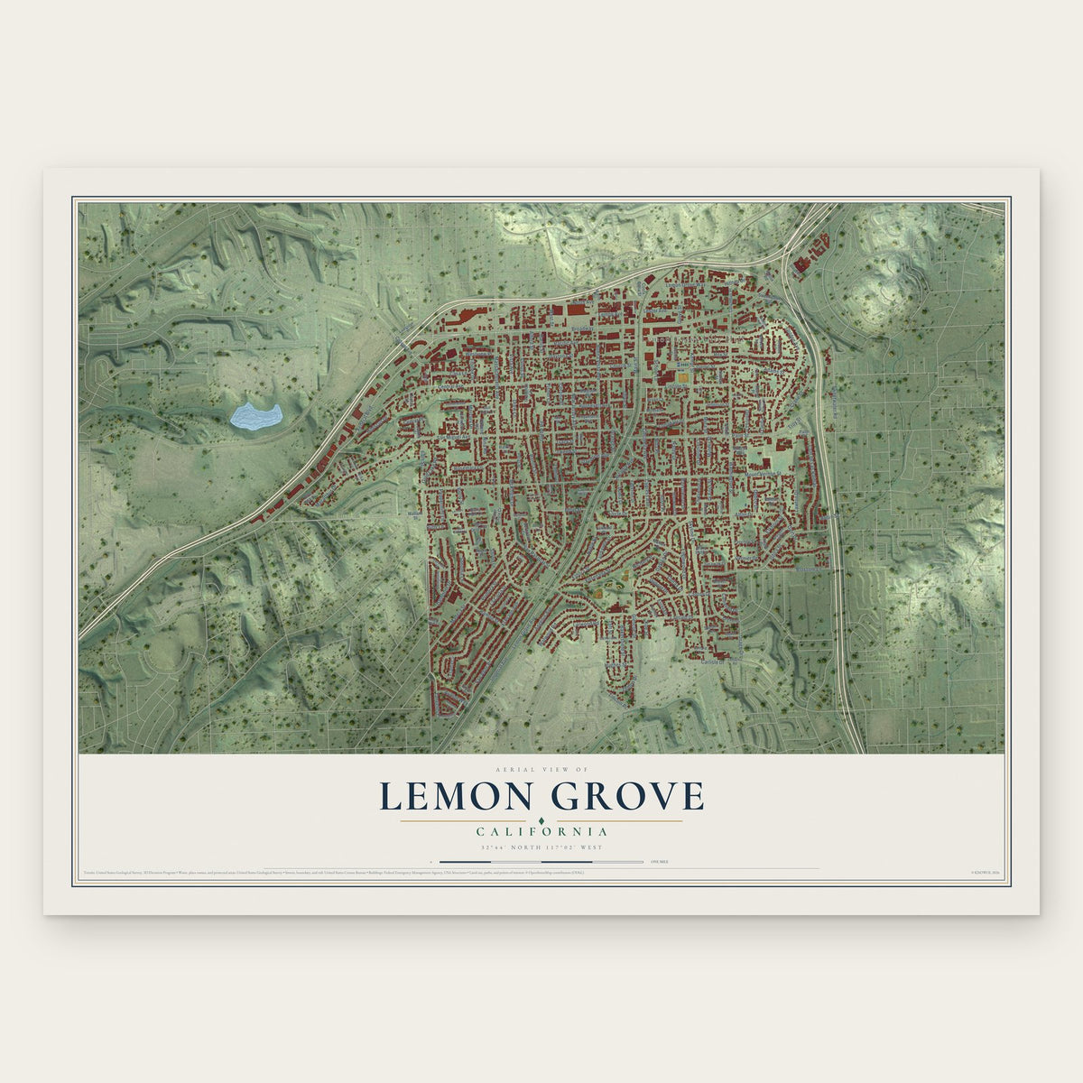 Lemon Grove, California map print, the full design