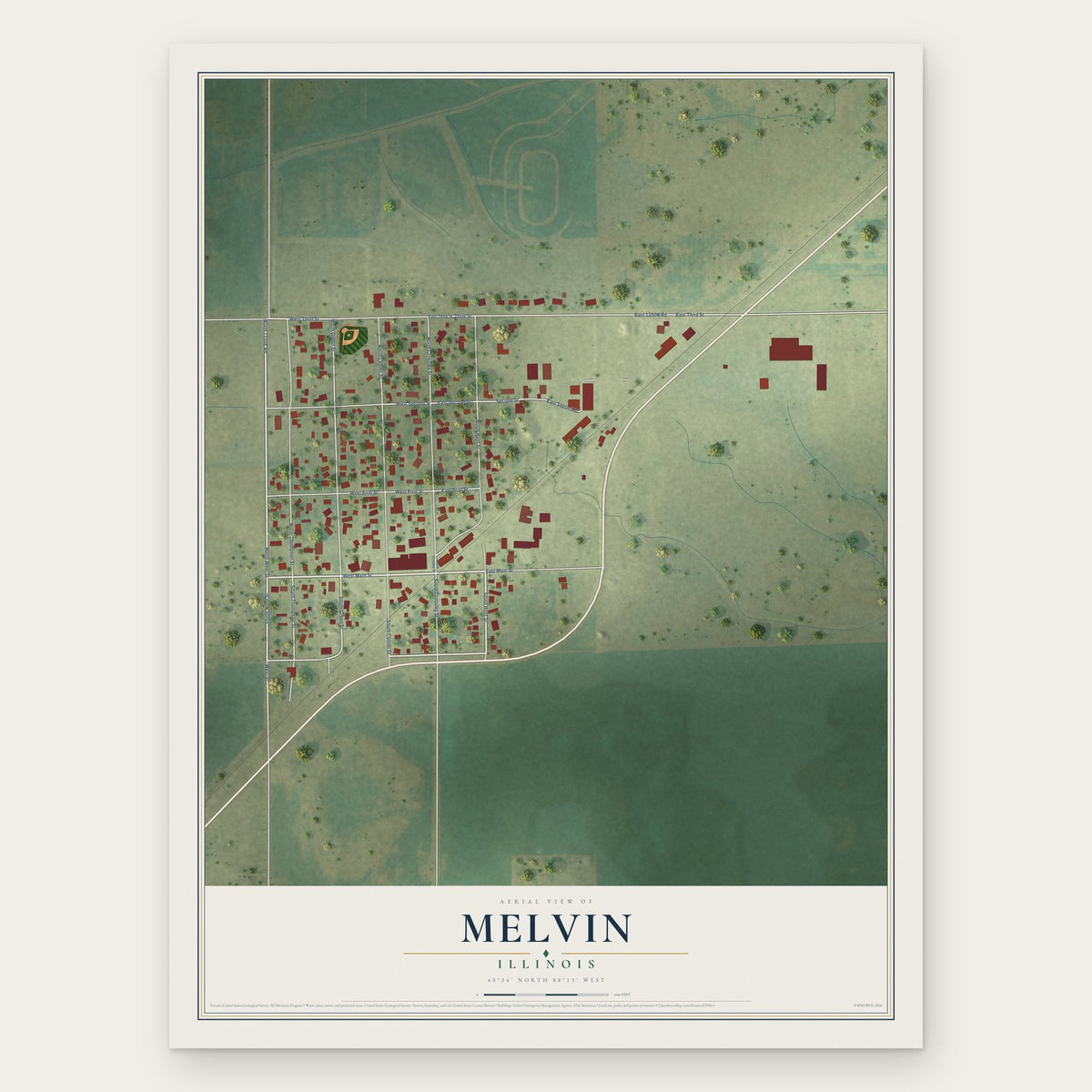 Melvin, Illinois map print, the full design