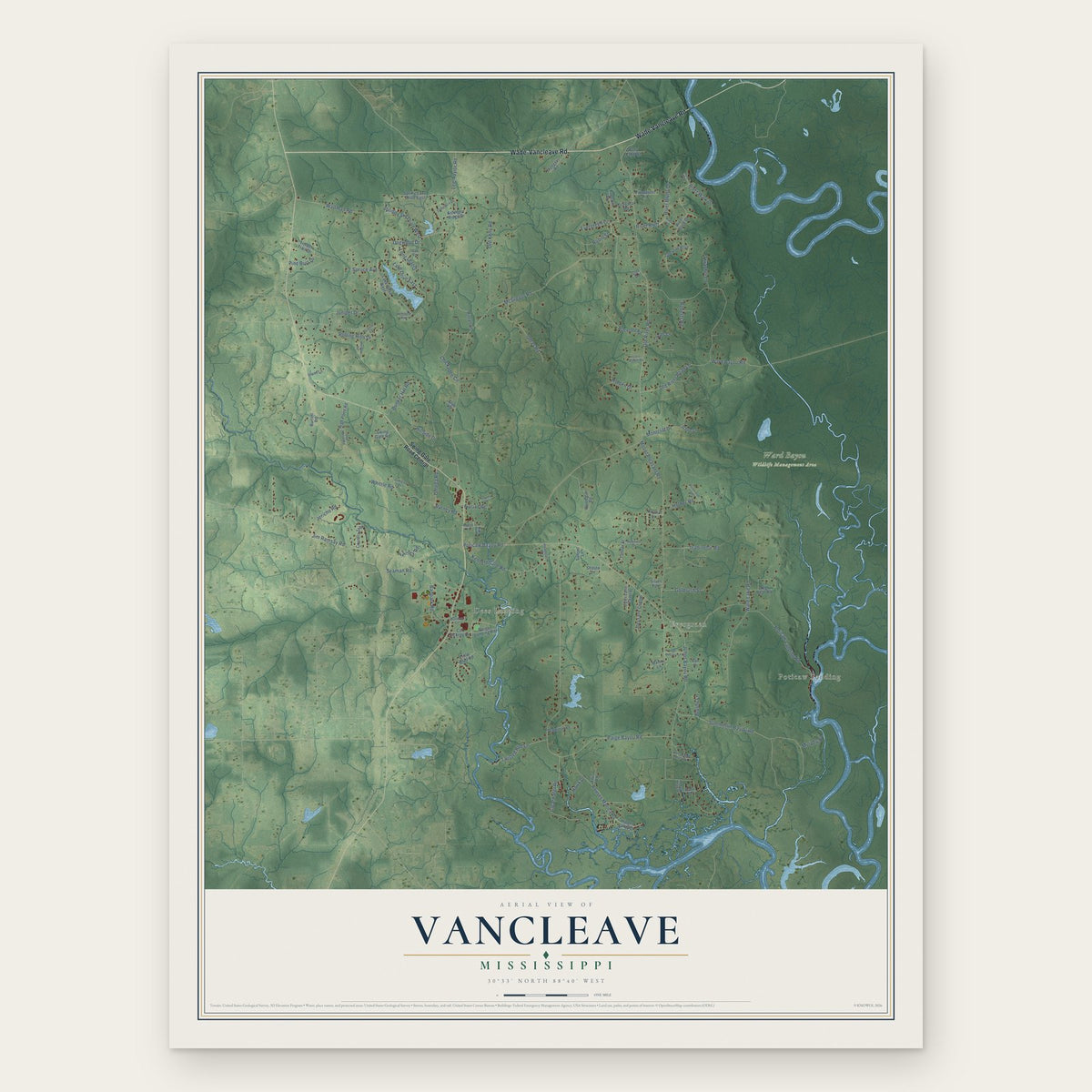 Vancleave, Mississippi map print, the full design