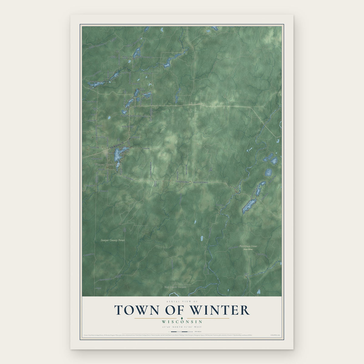 Town of Winter, Wisconsin map print, the full design