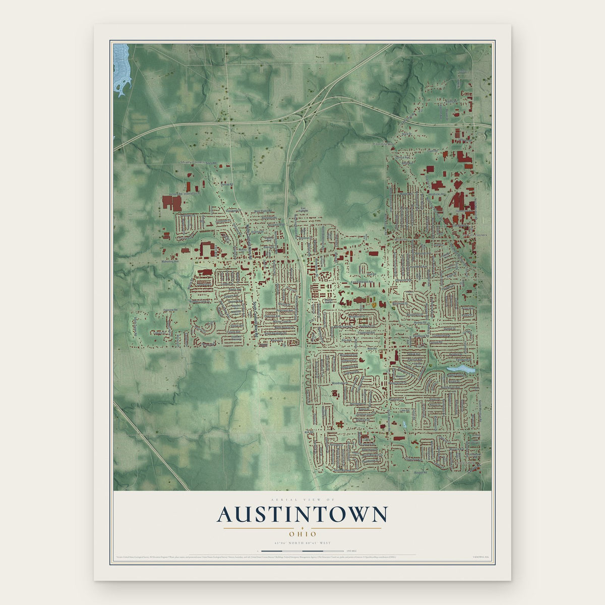 Austintown, Ohio map print, the full design