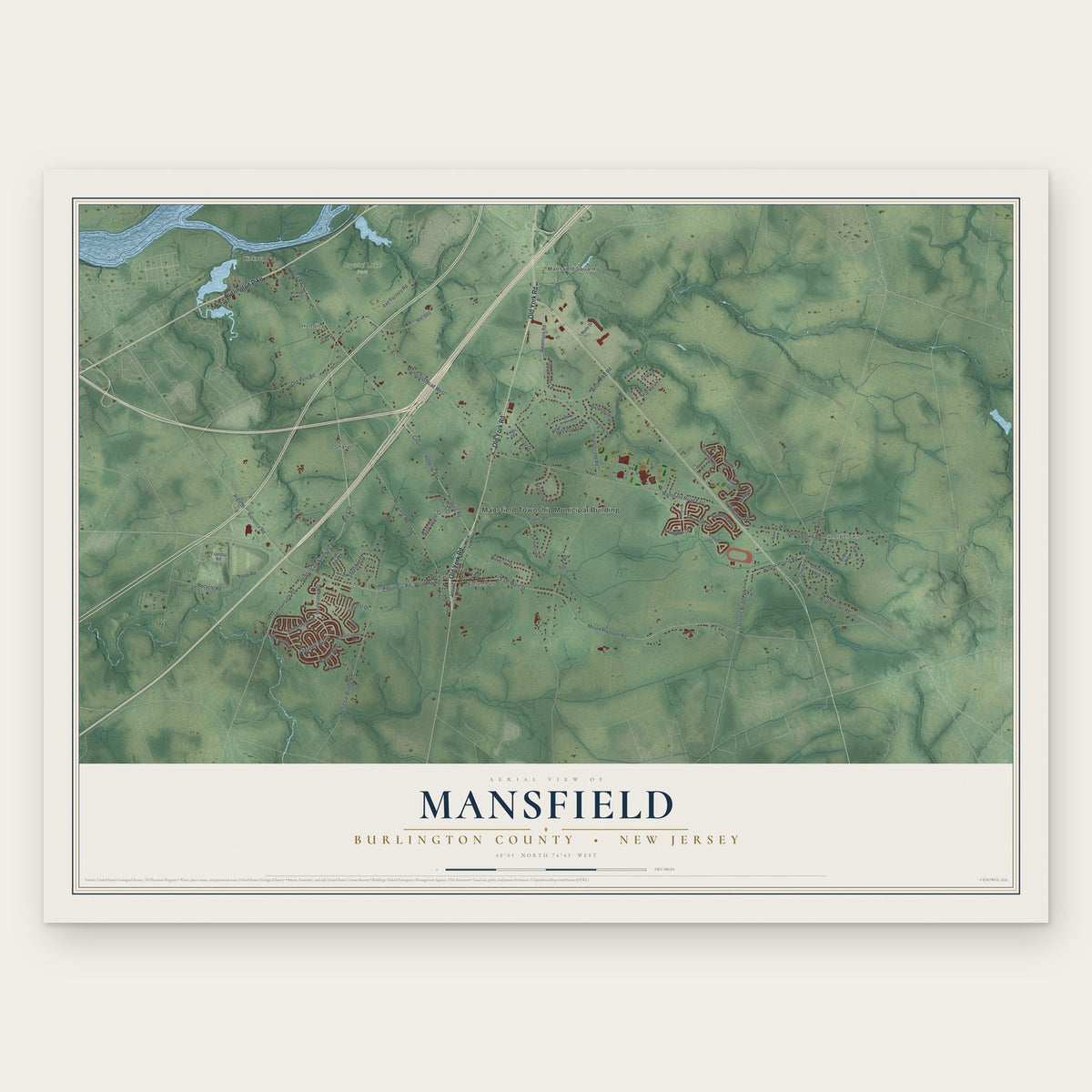 Mansfield, Burlington County, New Jersey map print, the full design