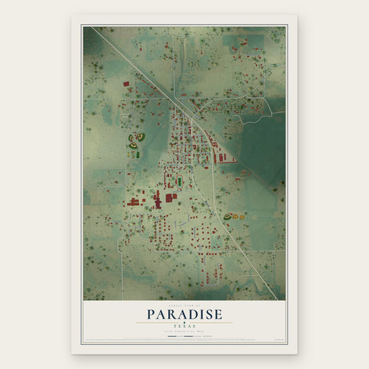Paradise, Texas map print, the full design