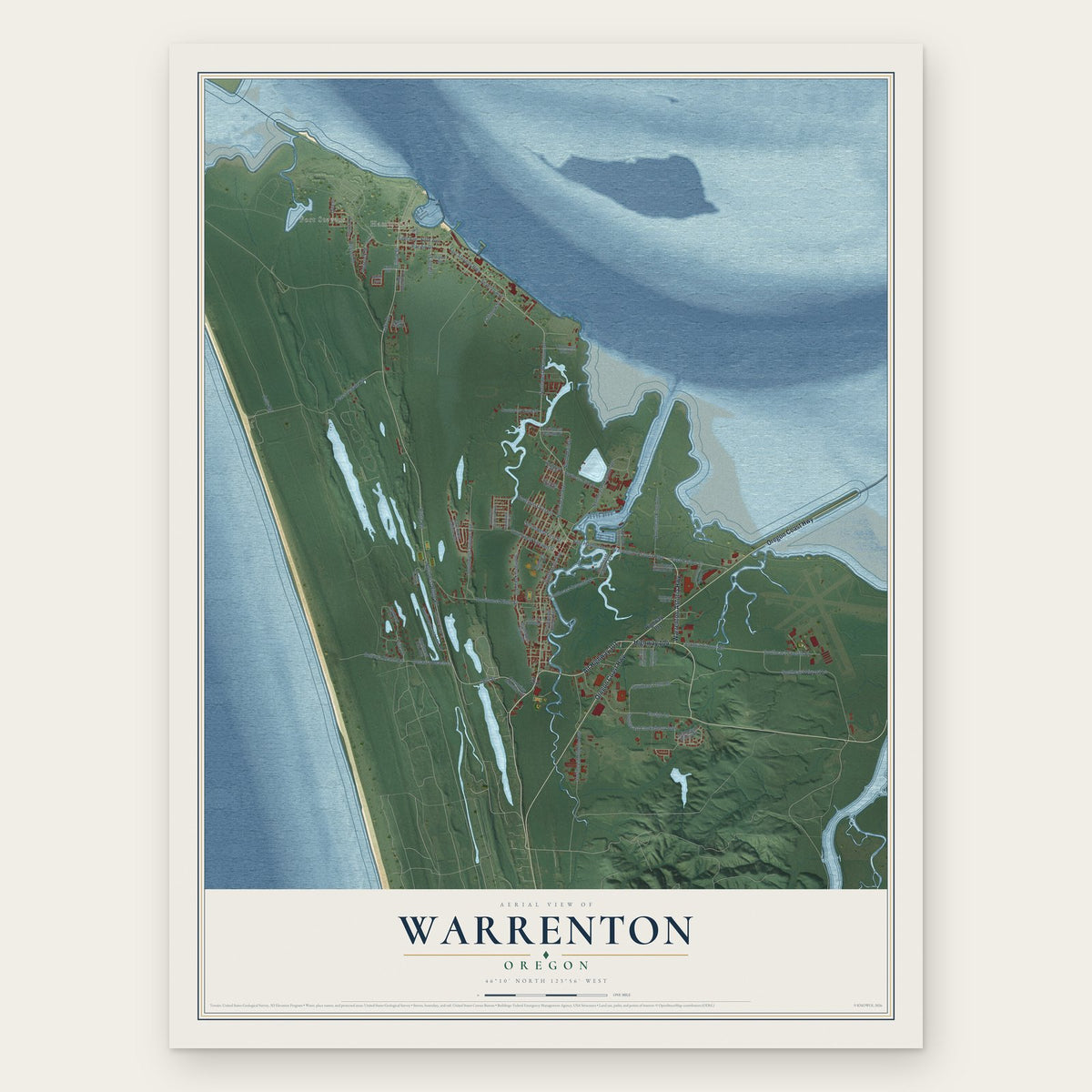 Warrenton, Oregon map print, the full design