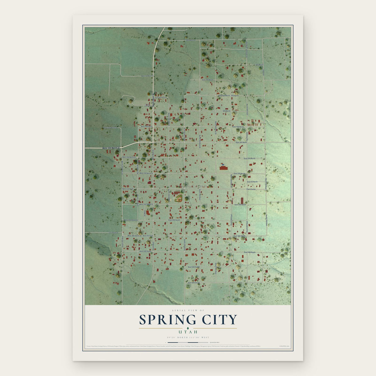 Spring City, Utah map print, the full design