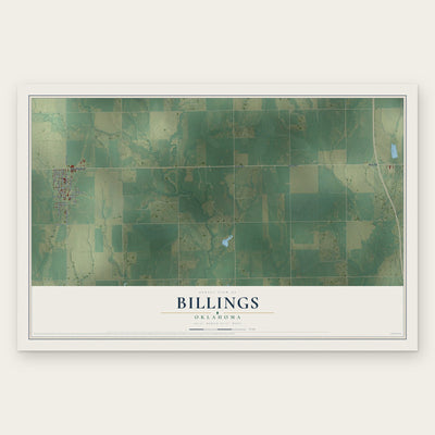 Billings, Oklahoma map print, the full design