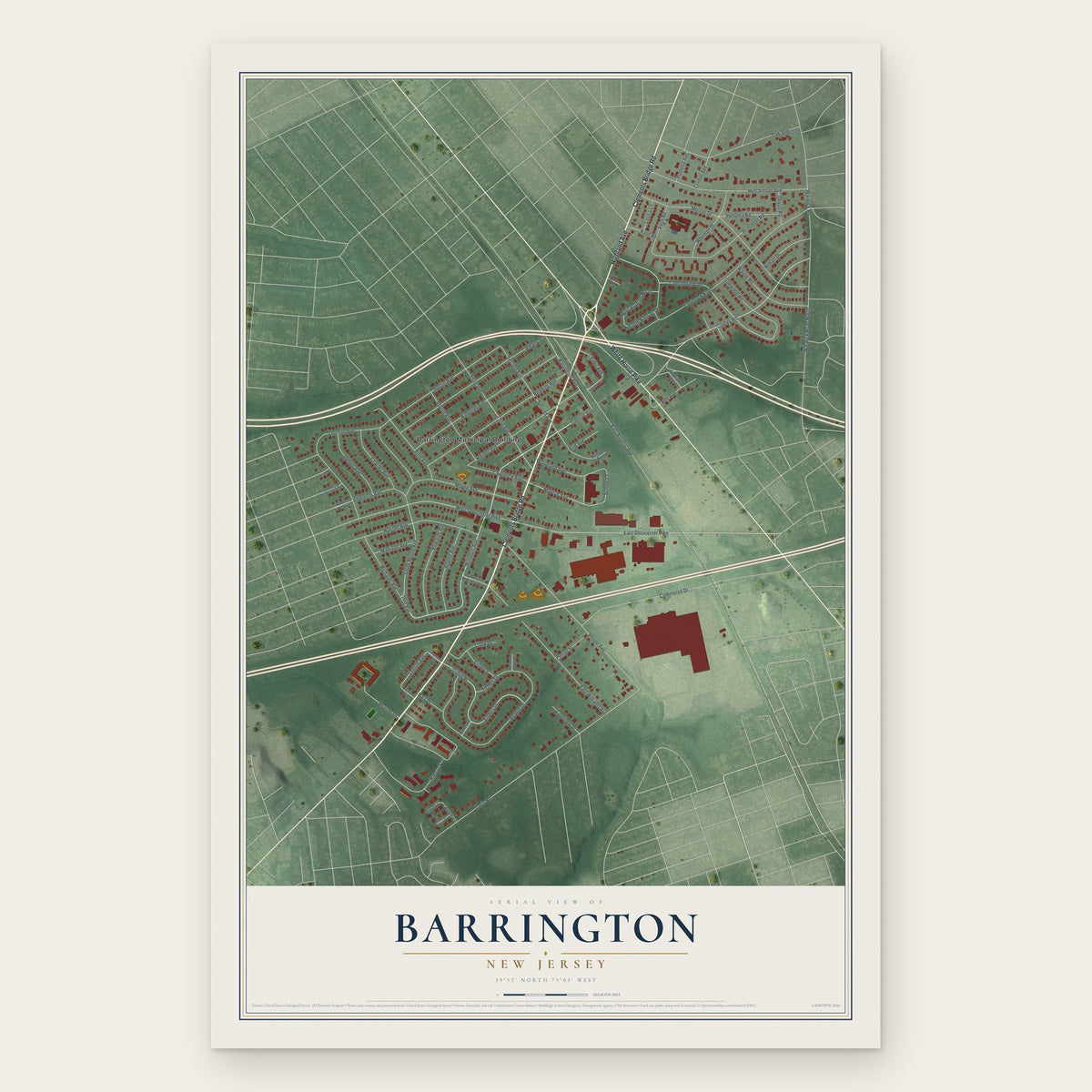 Barrington, New Jersey map print, the full design