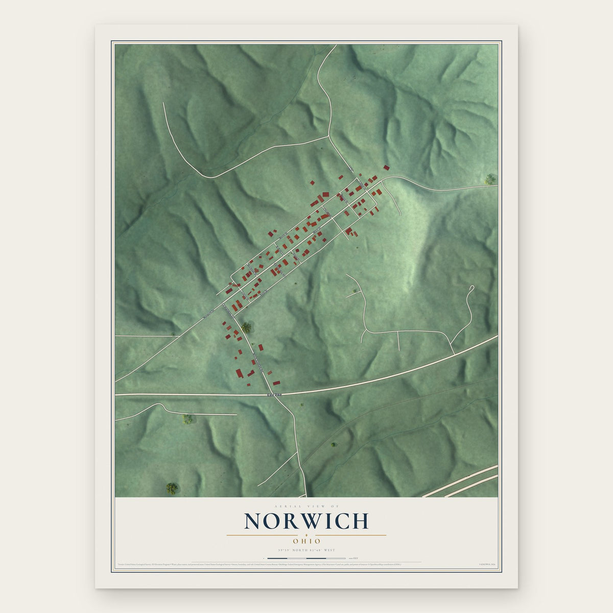 Norwich, Ohio map print, the full design