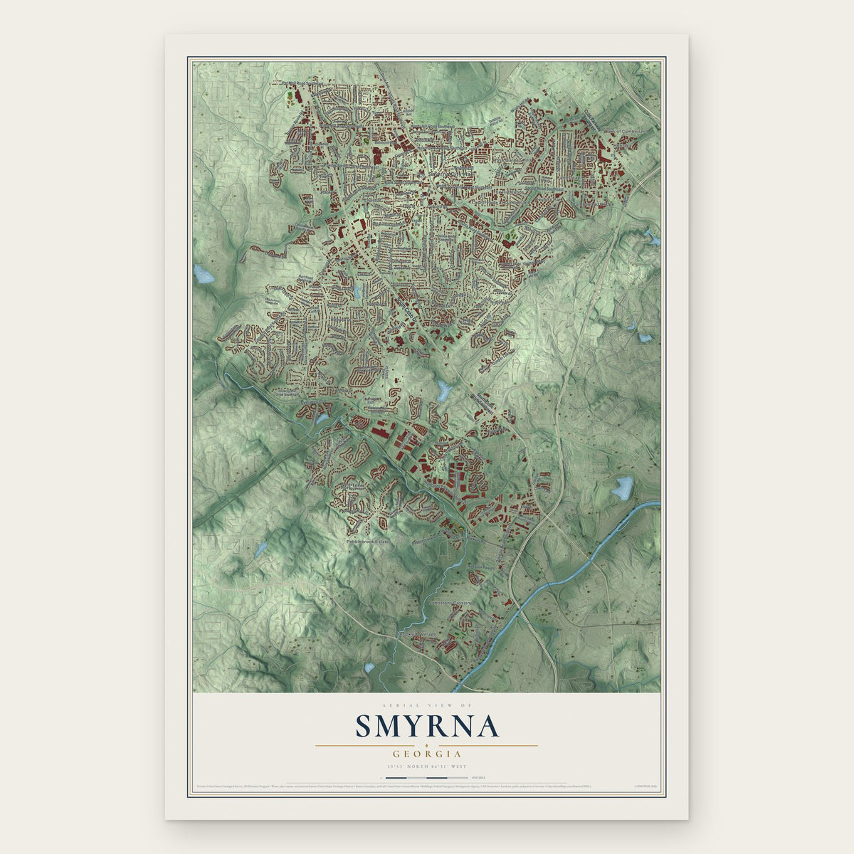 Smyrna, Georgia map print, the full design