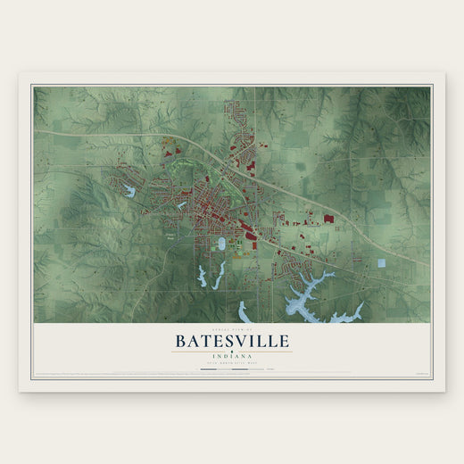 Batesville, Indiana map print, the full design