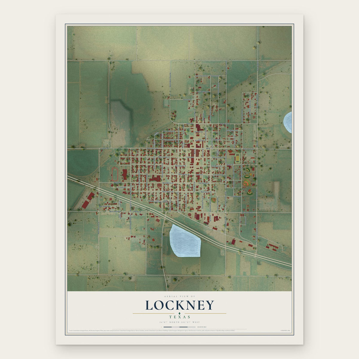 Lockney, Texas map print, the full design