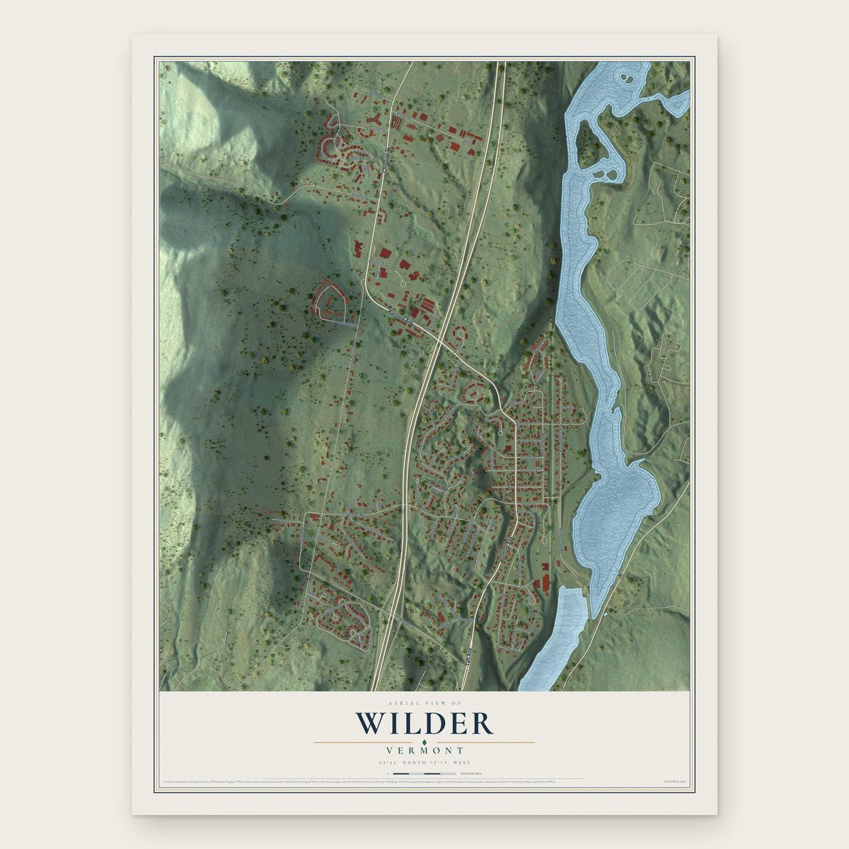 Wilder, Vermont map print, the full design