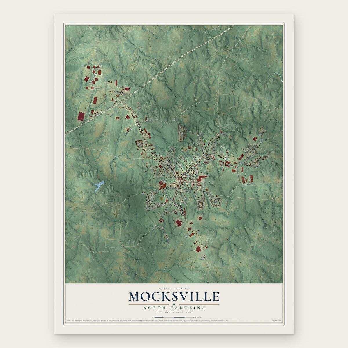 Mocksville, North Carolina map print, the full design