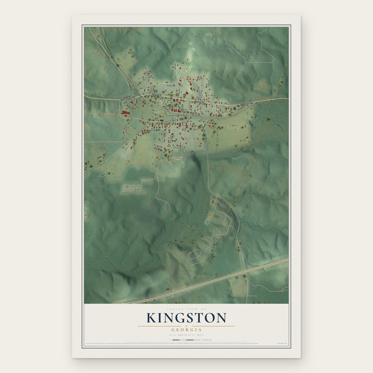 Kingston, Georgia map print, the full design