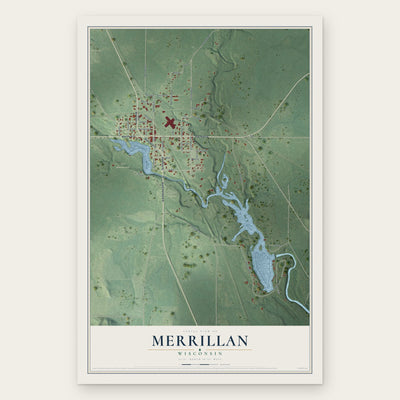 Merrillan, Wisconsin map print, the full design
