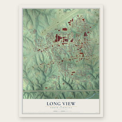 Long View, North Carolina map print, the full design