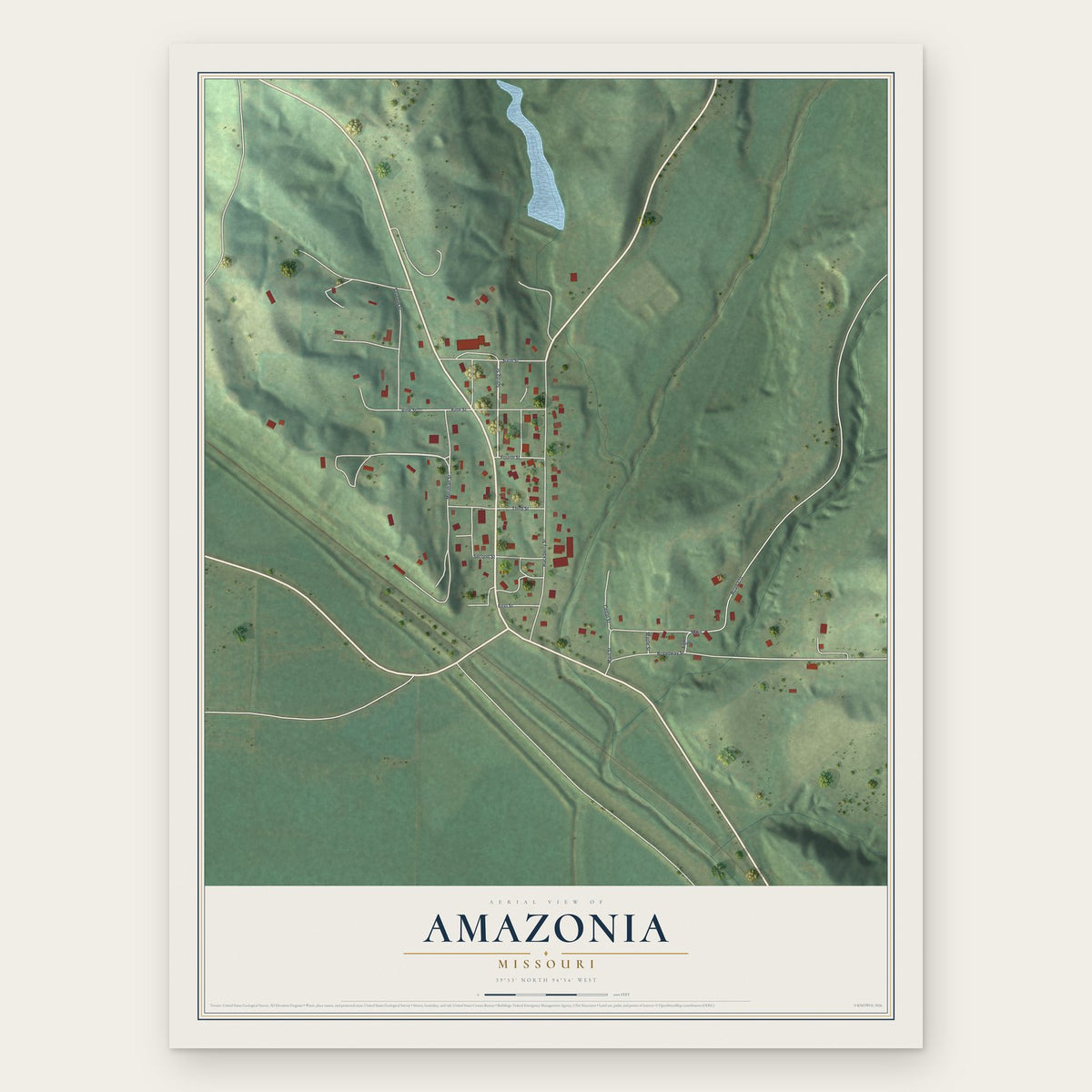Amazonia, Missouri map print, the full design