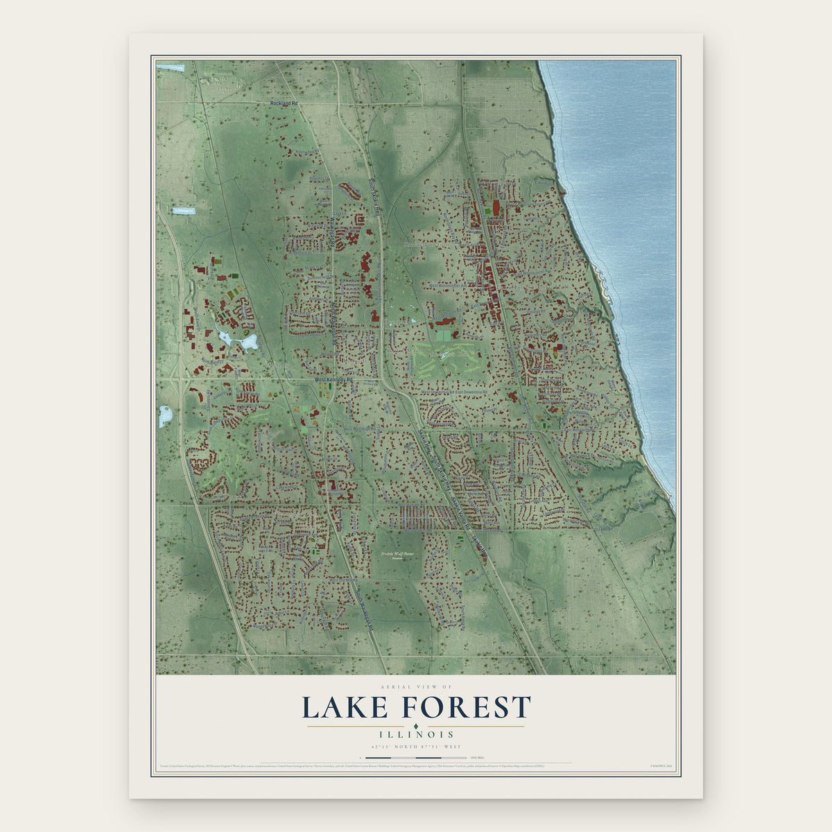 Lake Forest, Illinois map print, the full design