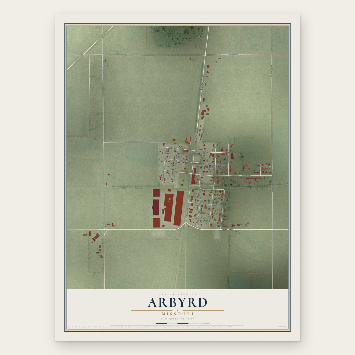 Arbyrd, Missouri map print, the full design