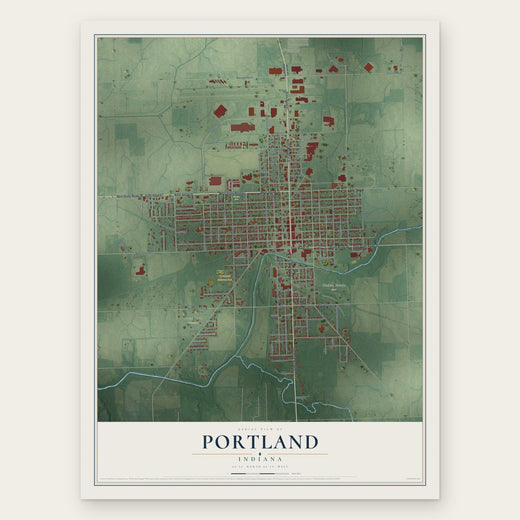 Portland, Indiana map print, the full design