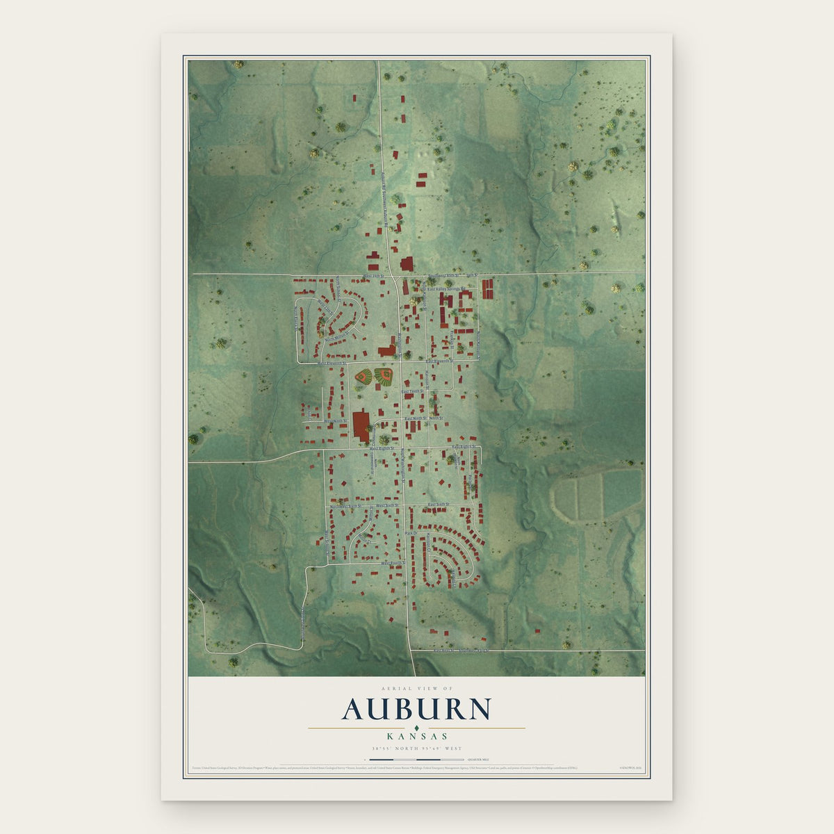 Auburn, Kansas map print, the full design