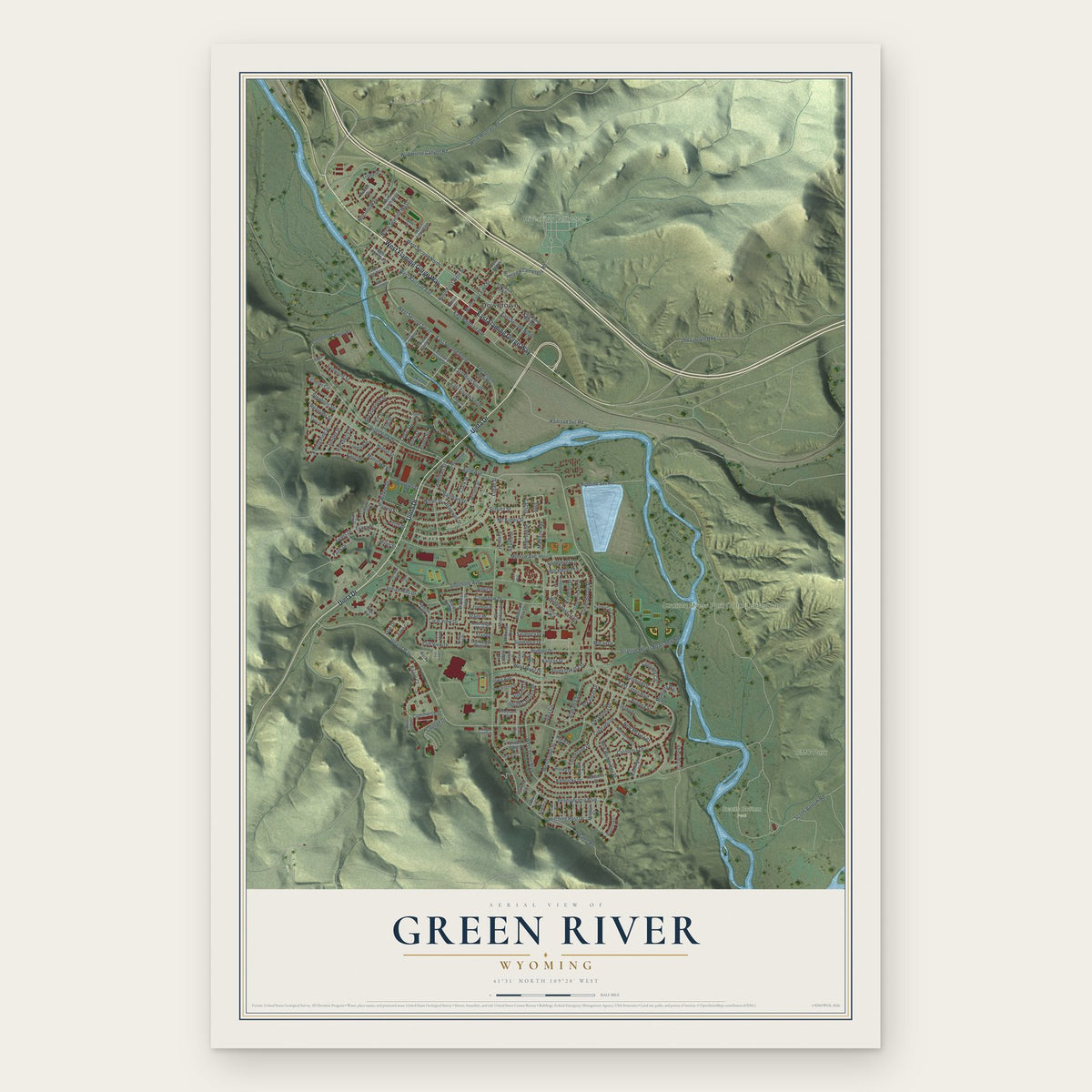 Green River, Wyoming map print, the full design