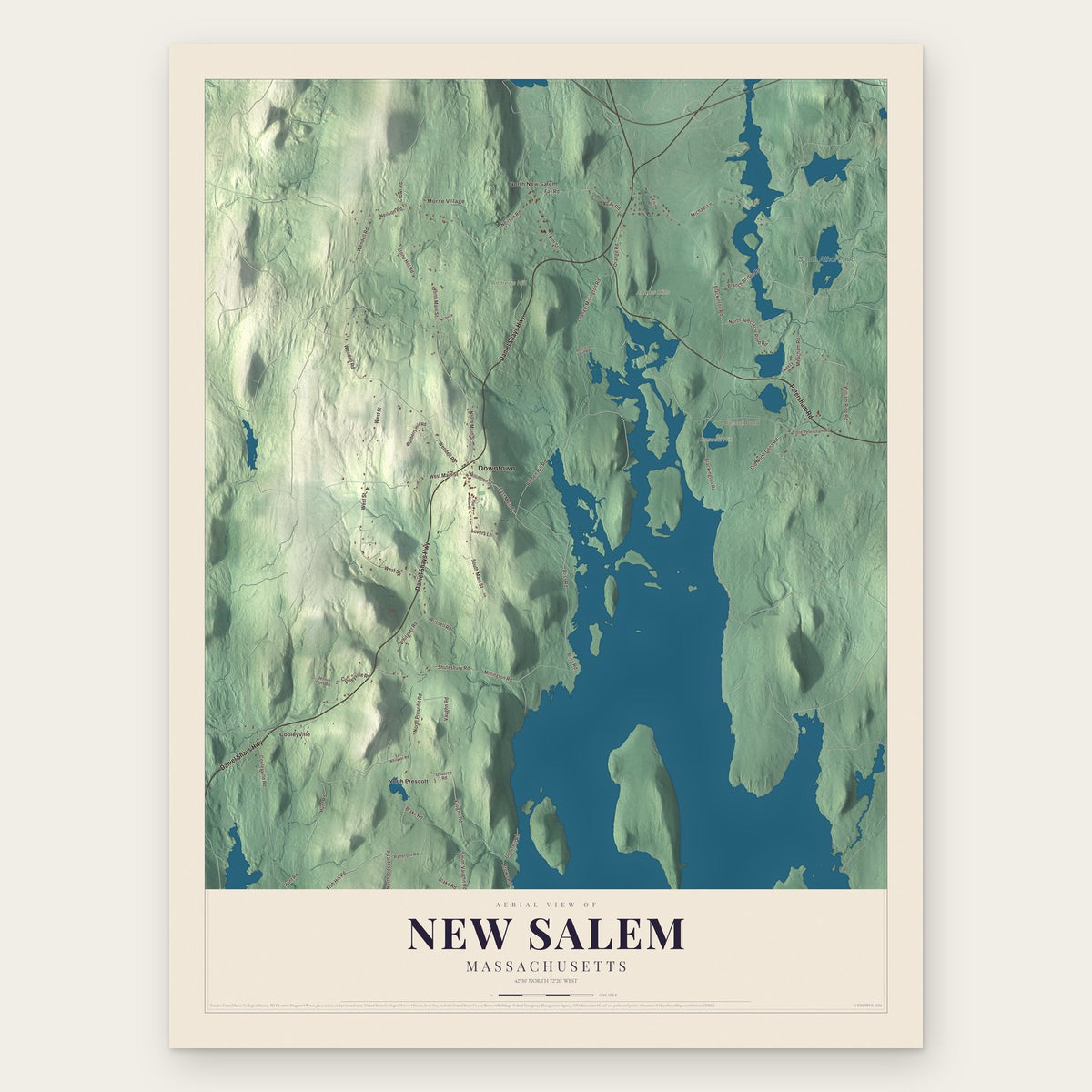 New Salem, Massachusetts map print, the full design