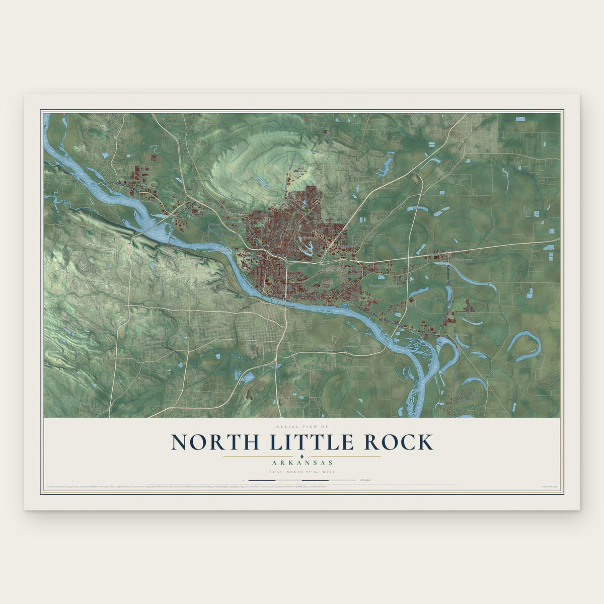 North Little Rock, Arkansas map print, the full design