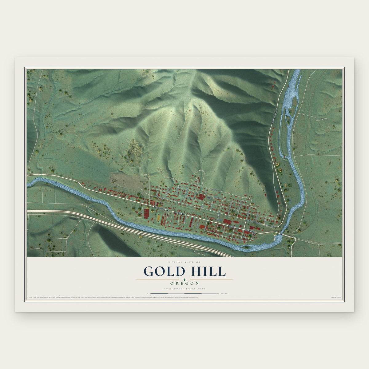 Gold Hill, Oregon map print, the full design