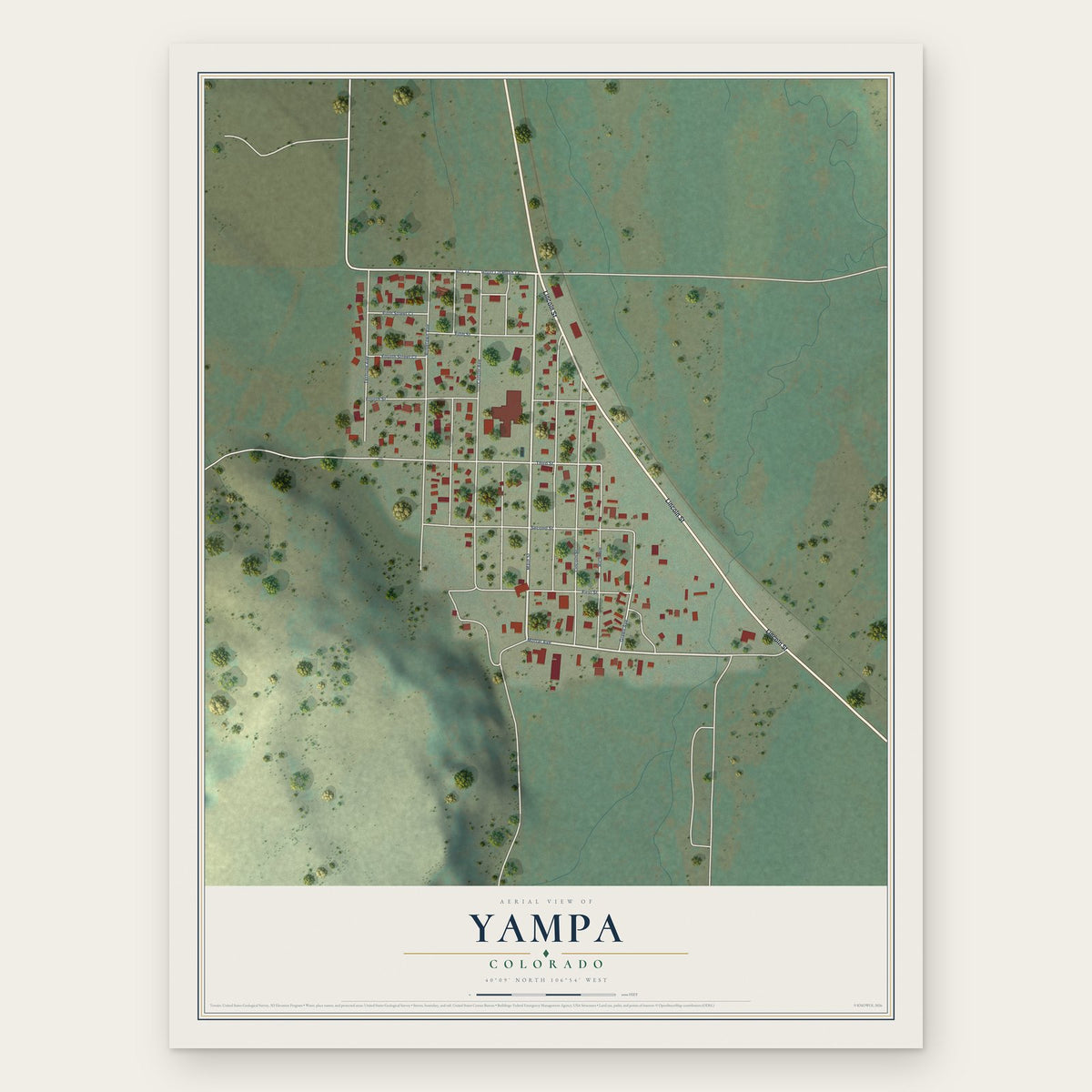 Yampa, Colorado map print, the full design