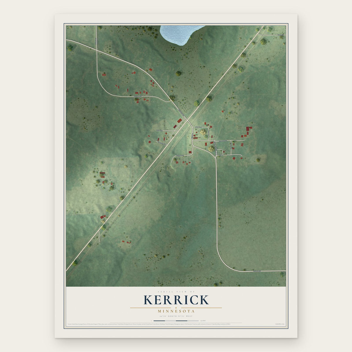 Kerrick, Minnesota map print, the full design