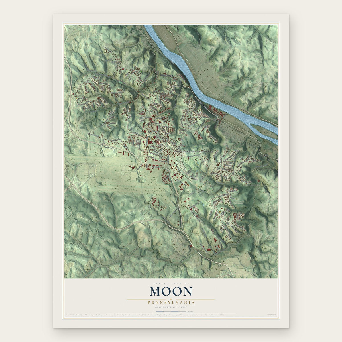 Moon, Pennsylvania map print, the full design