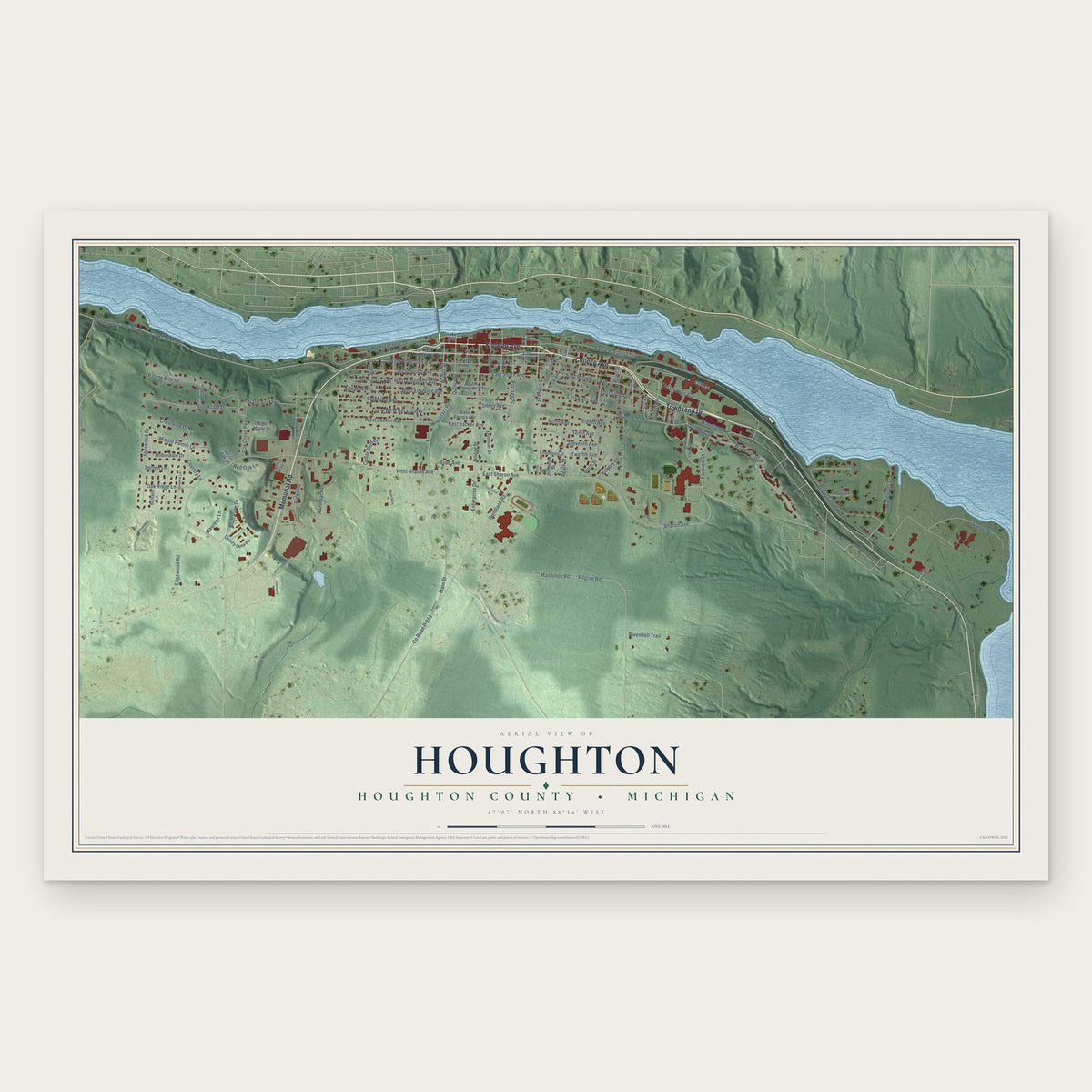 Houghton, Houghton County, Michigan map print, the full design