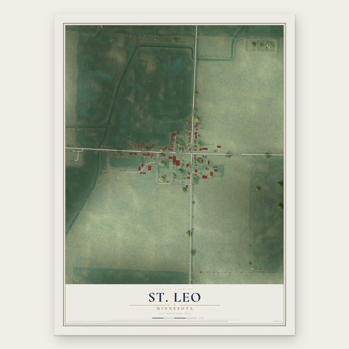 St. Leo, Minnesota map print, the full design