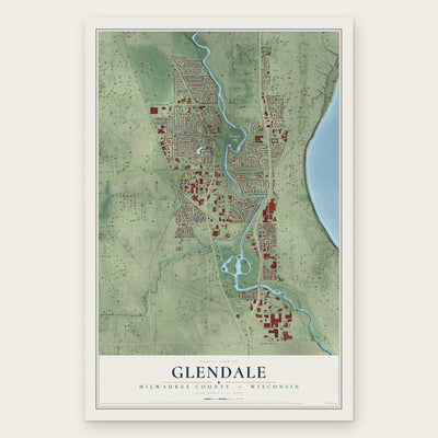 Glendale, Milwaukee County, Wisconsin map print, the full design