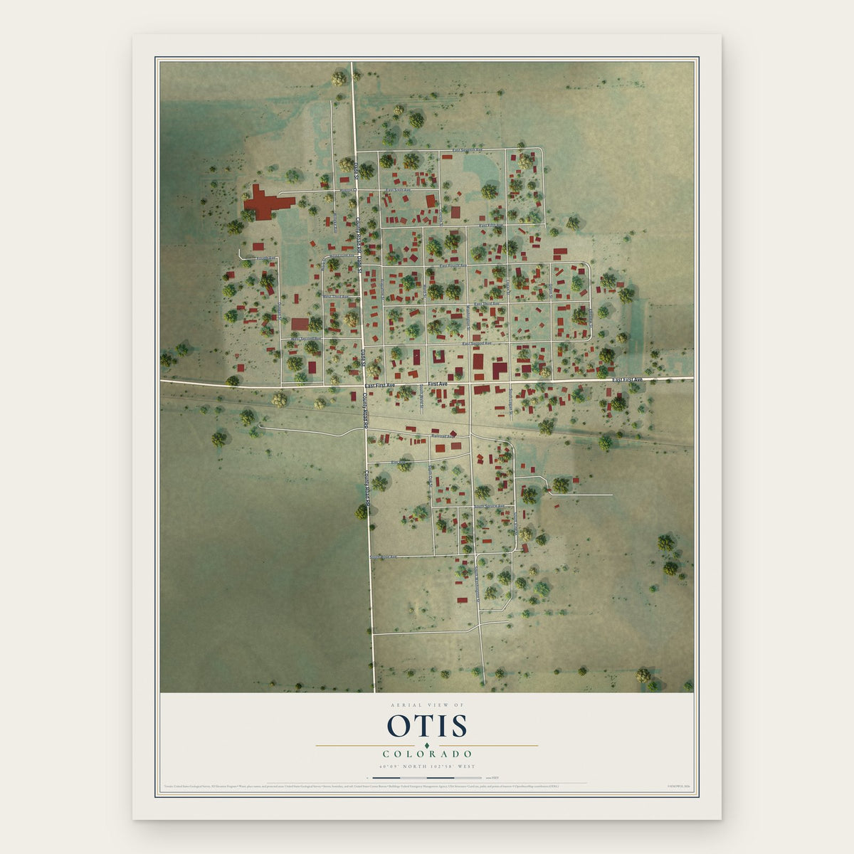 Otis, Colorado map print, the full design