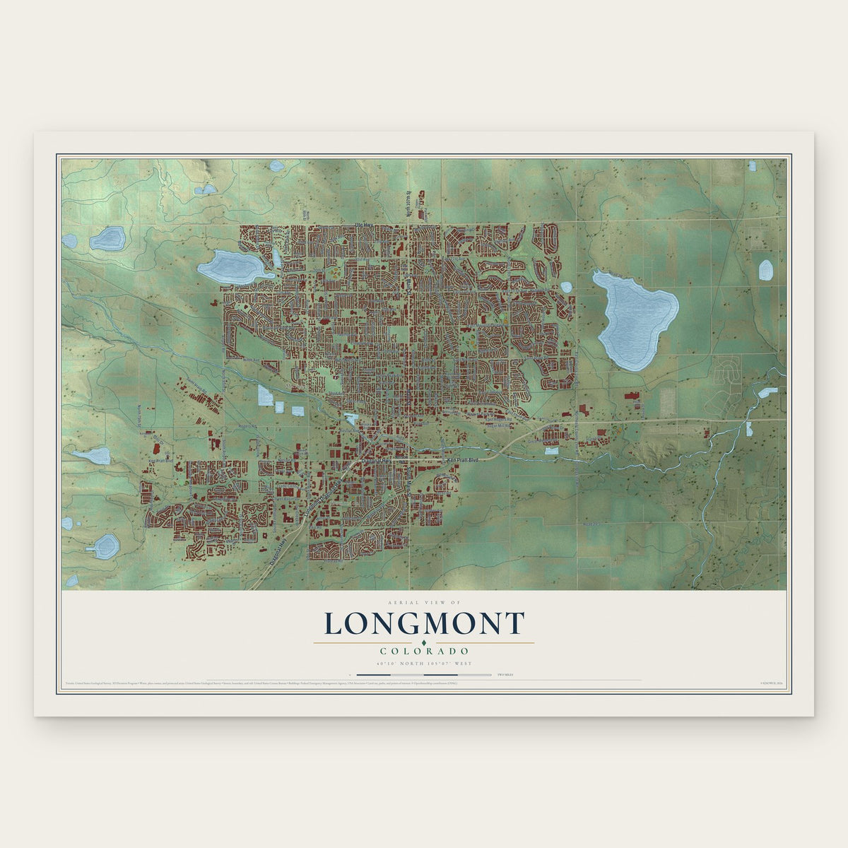 Longmont, Colorado map print, the full design