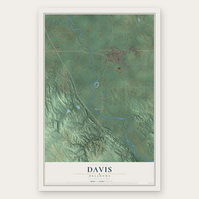 Davis, Oklahoma map print, the full design
