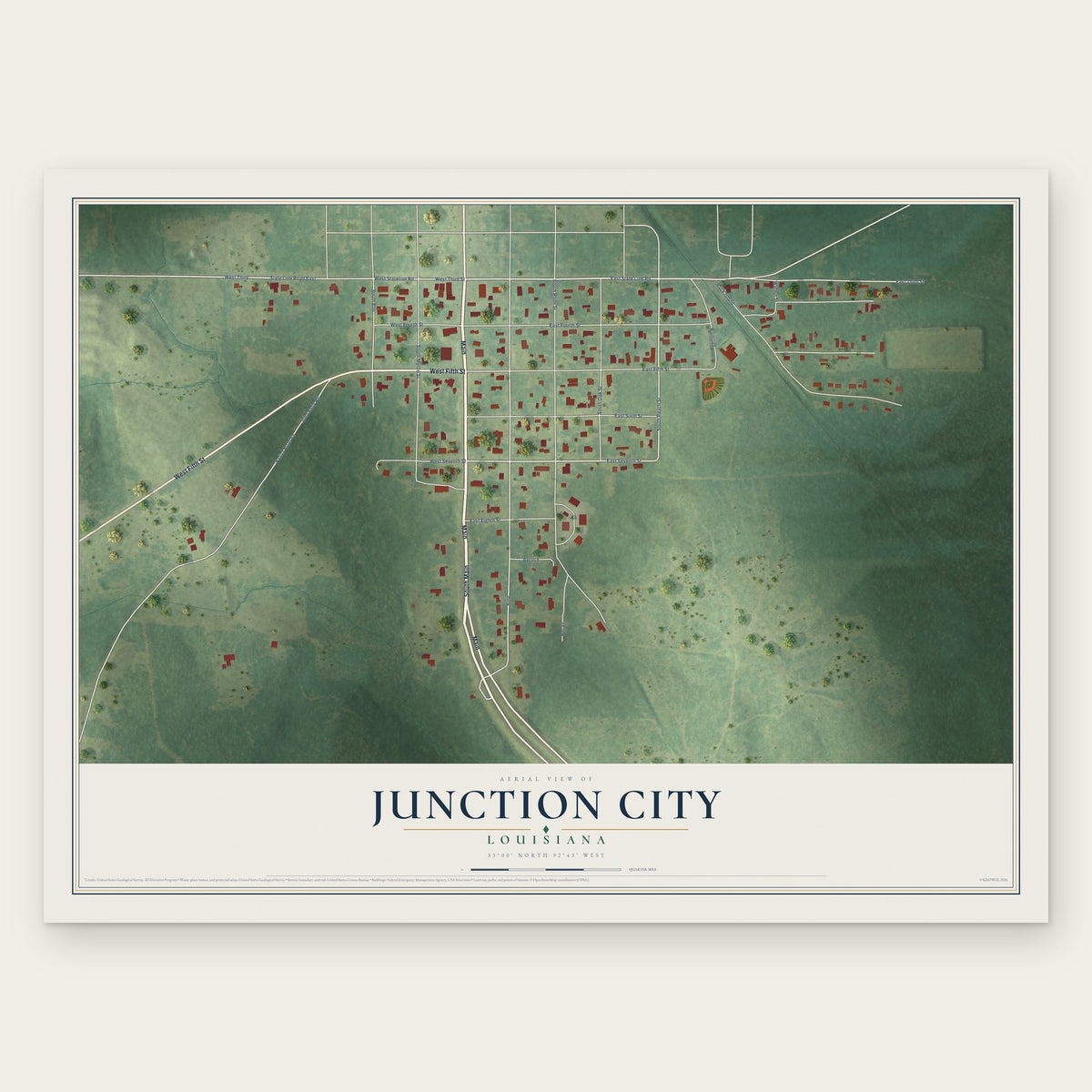 Junction City, Louisiana map print, the full design