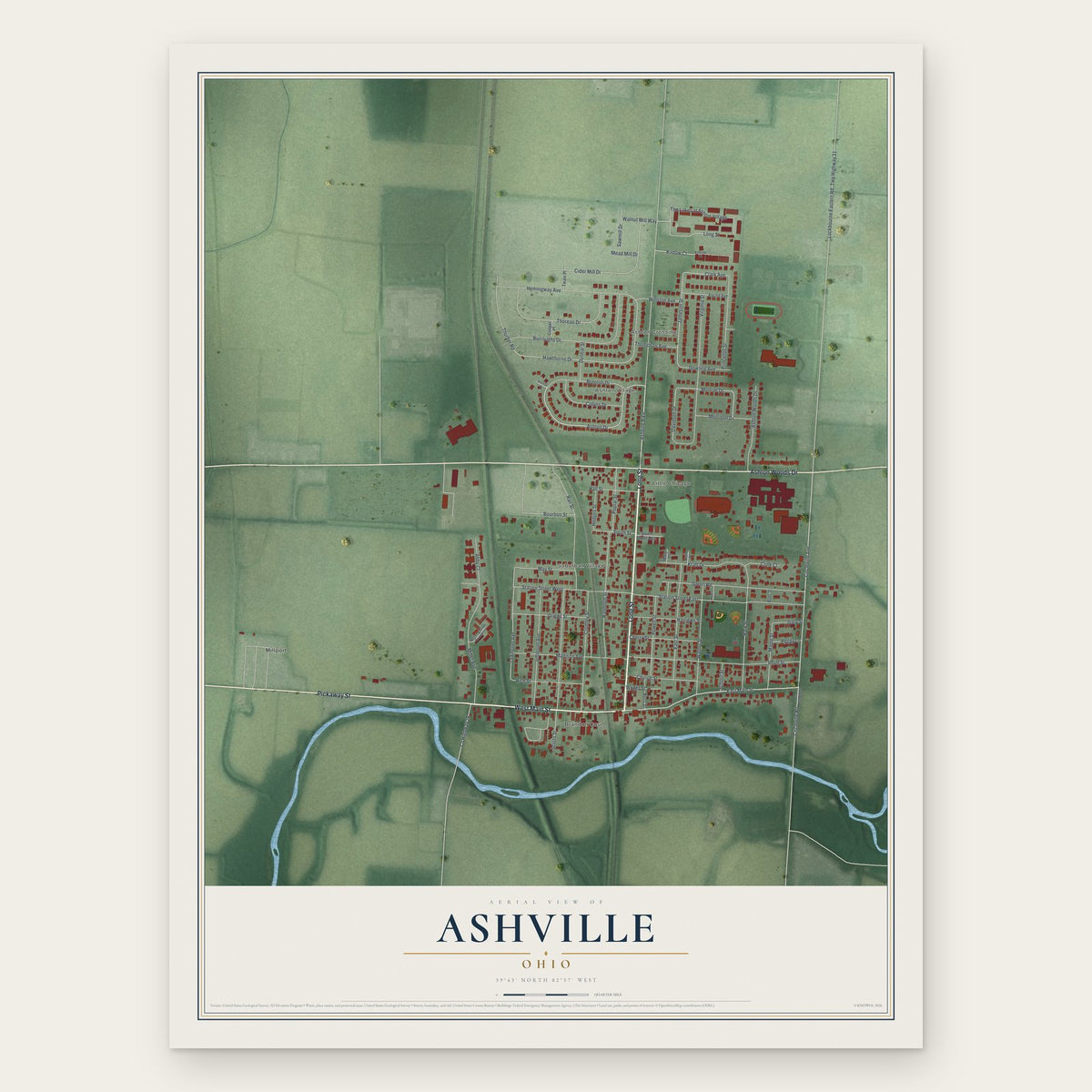 Ashville, Ohio map print, the full design