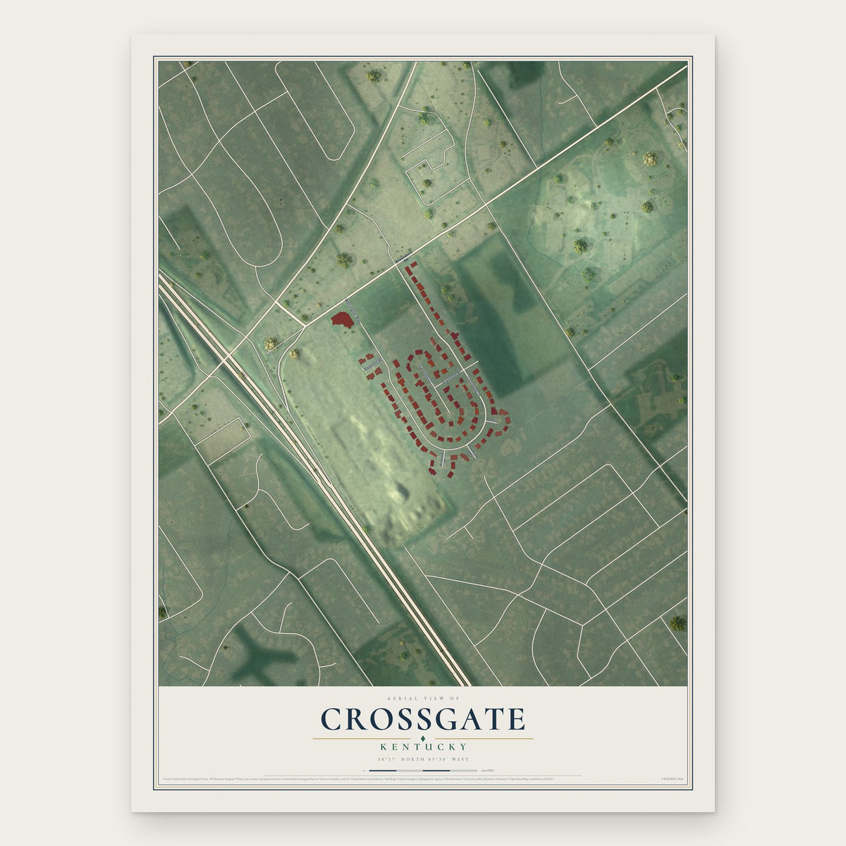 Crossgate, Kentucky map print, the full design
