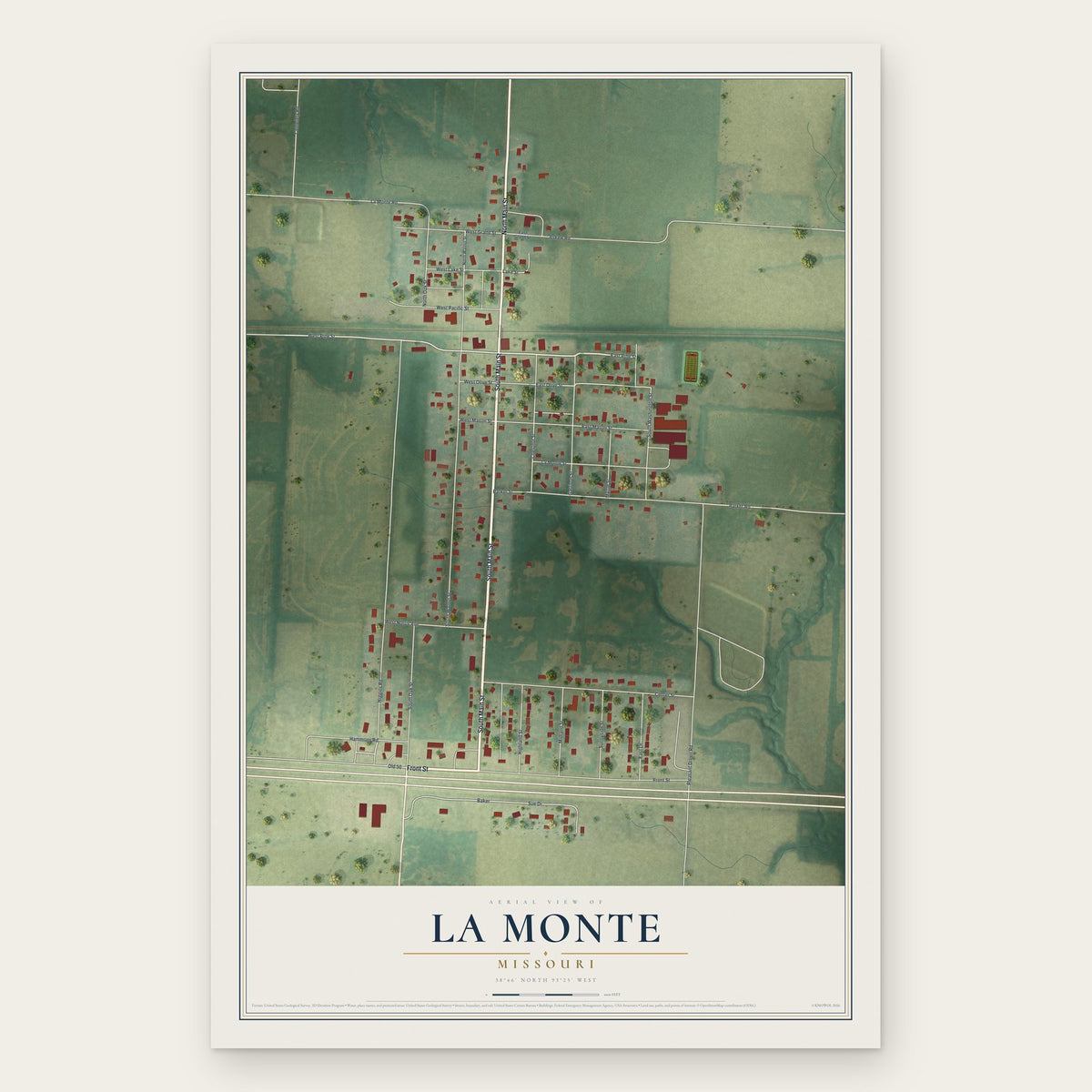 La Monte, Missouri map print, the full design