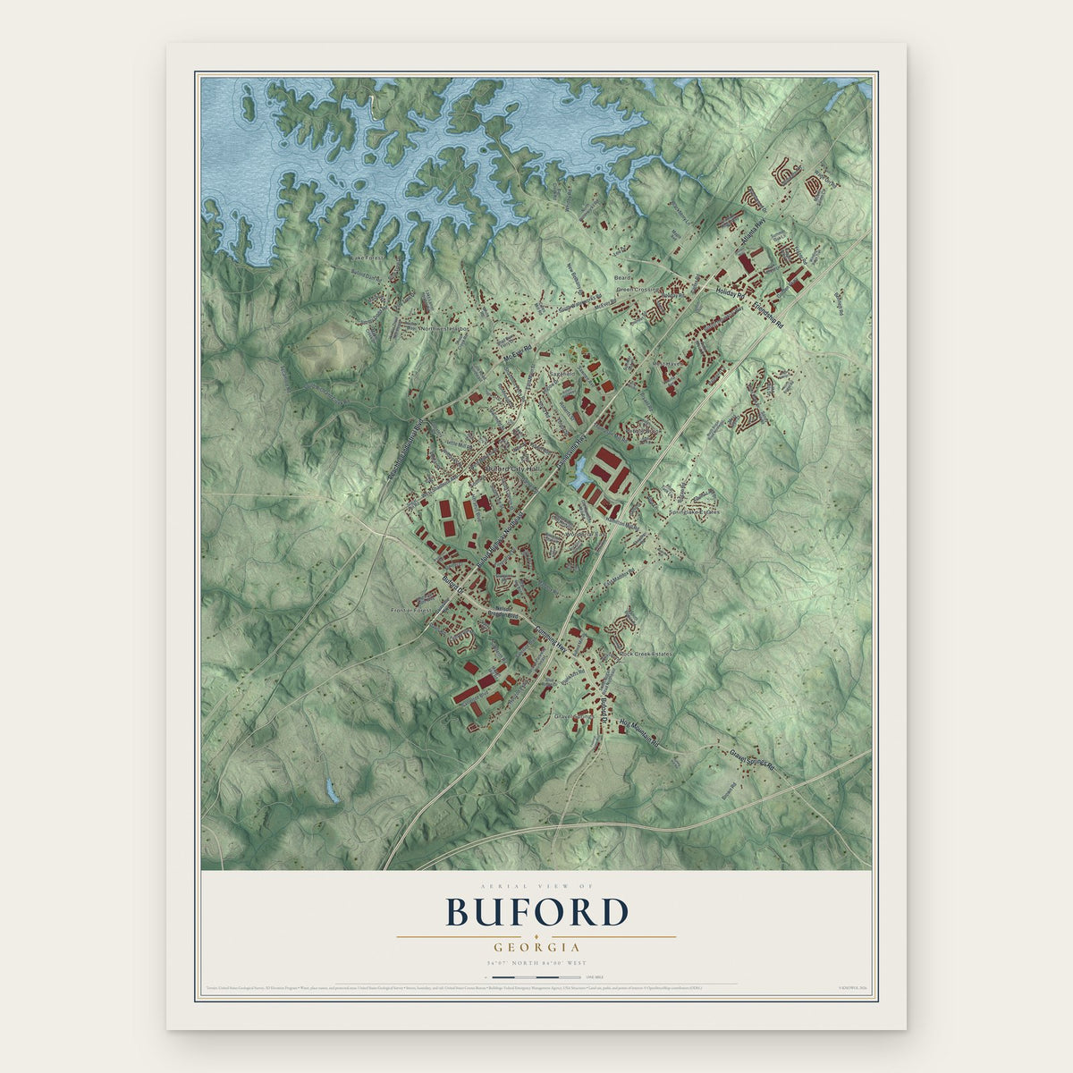 Buford, Georgia map print, the full design