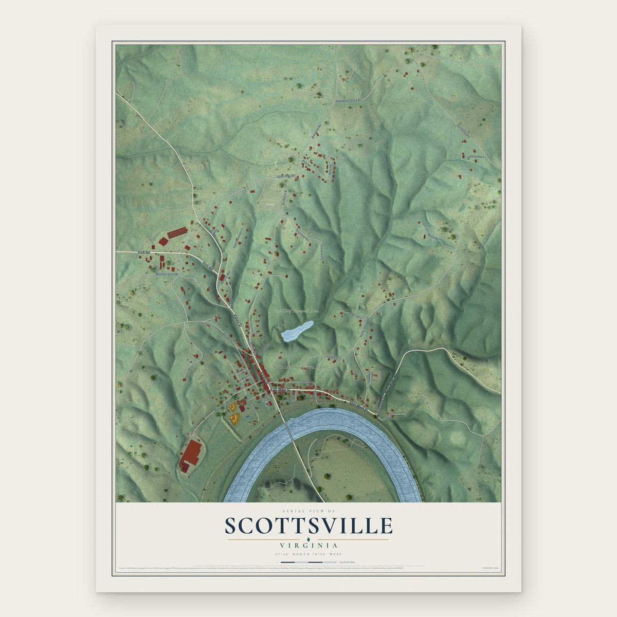 Scottsville, Virginia map print, the full design