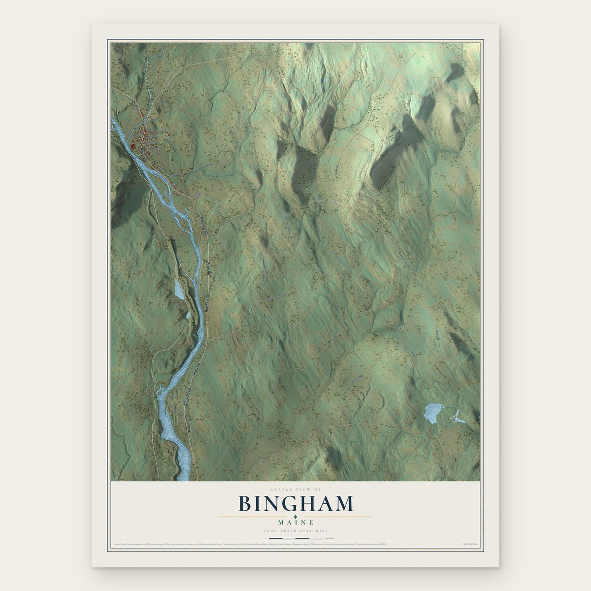 Bingham, Maine map print, the full design