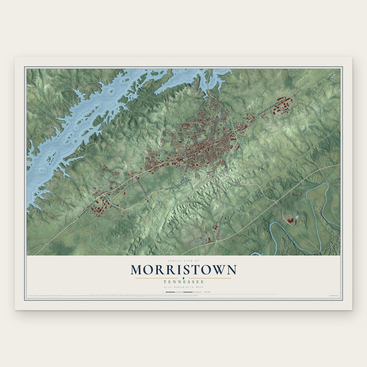 Morristown, Tennessee map print, the full design